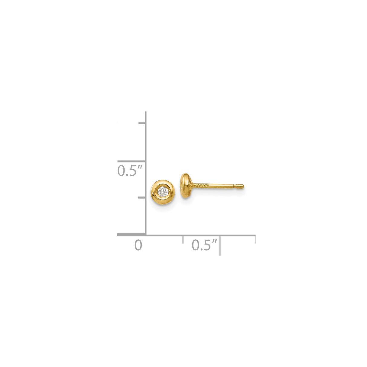 14k Yellow Gold Stud Earrings with Bezel Set Cubic Zirconia, Minimalist Polished Design for Women
