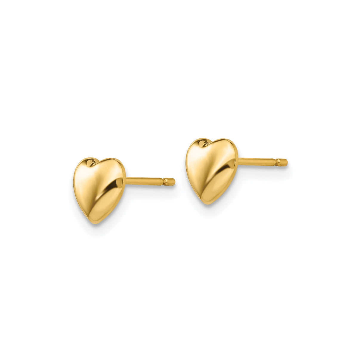 14k Yellow Gold Heart Stud Earrings, Smooth Finish Minimalist Design for Women