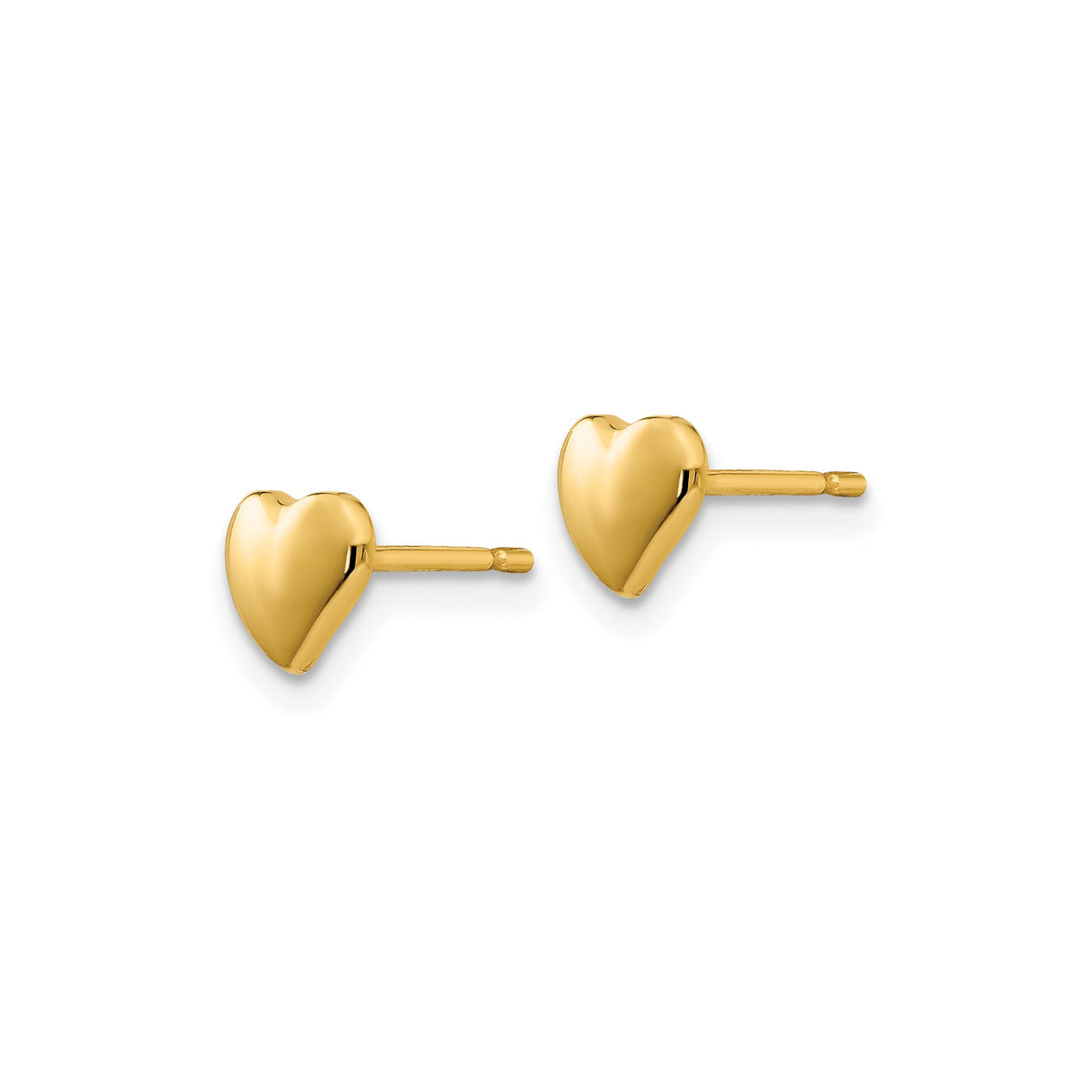 14k Yellow Gold Heart Stud Earrings, Minimalist Polished Heart Design for Women