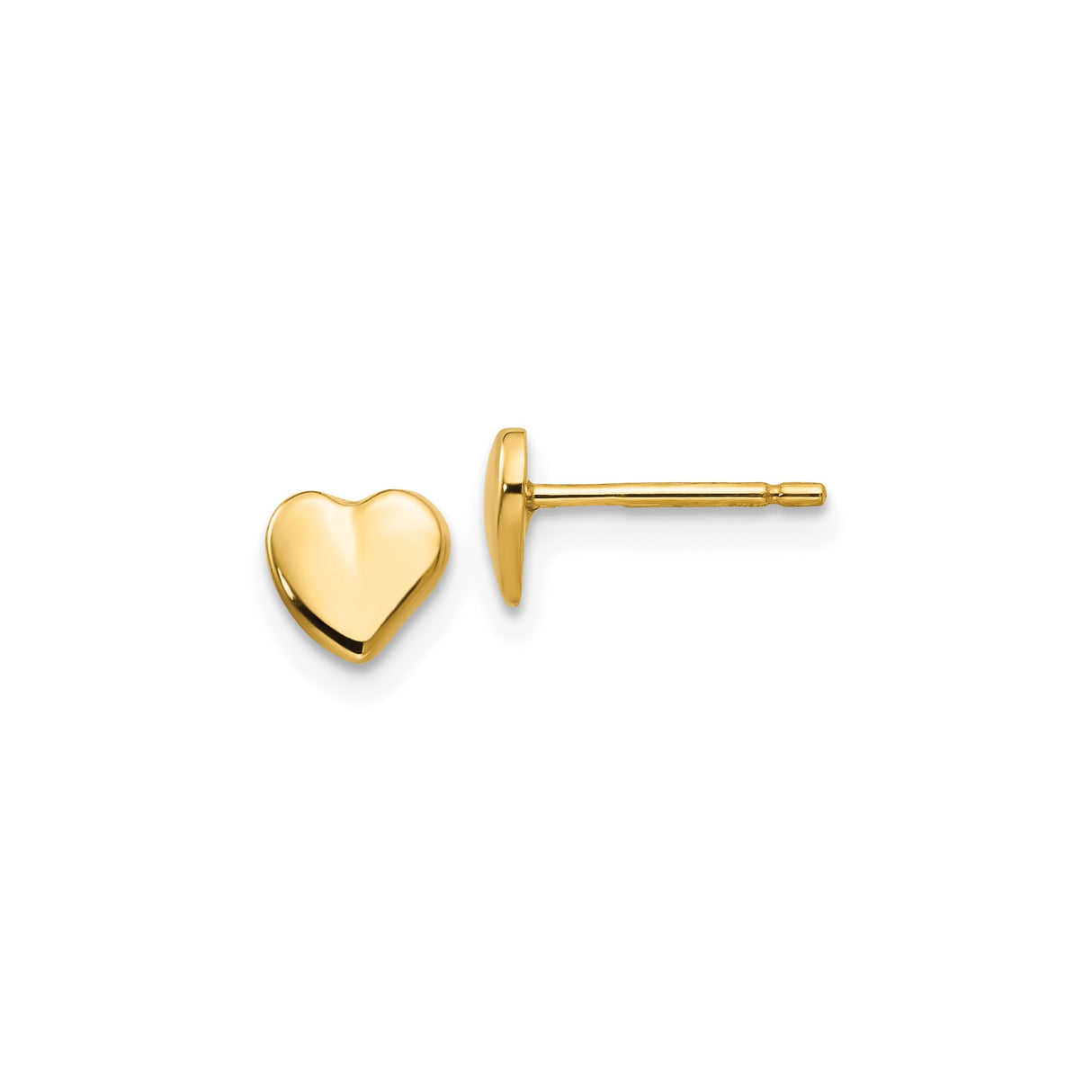 14k Yellow Gold Heart Stud Earrings, Minimalist Polished Heart Design for Women