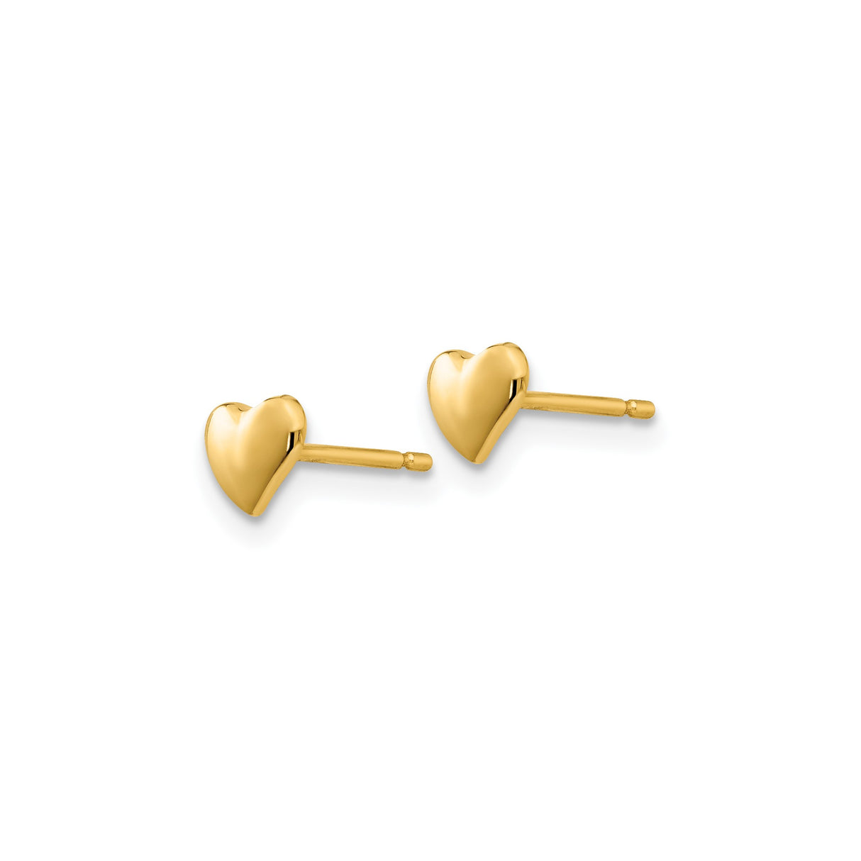14k Yellow Gold Heart Stud Earrings, Polished Flat Design, Minimalist Romantic Style