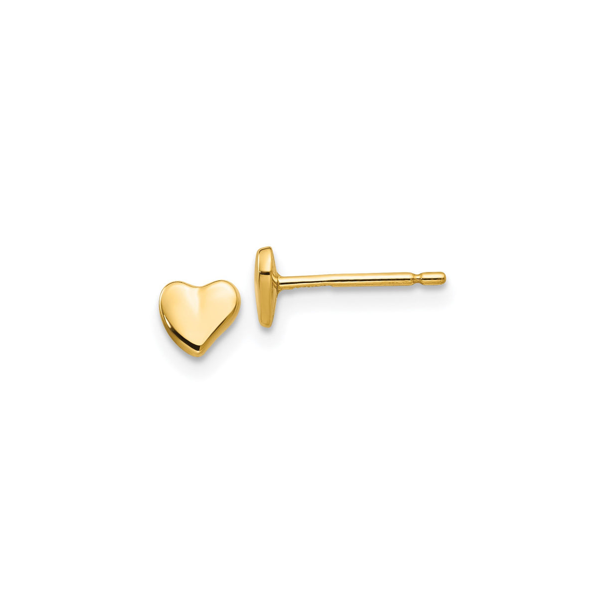 14k Yellow Gold Heart Stud Earrings, Polished Flat Design, Minimalist Romantic Style