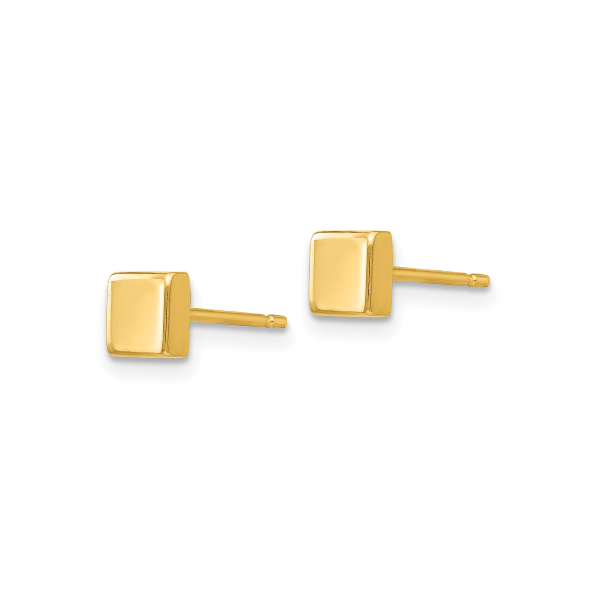 14k Yellow Gold Square Stud Earrings, Polished Geometric Minimalist Design, Unisex Jewelry
