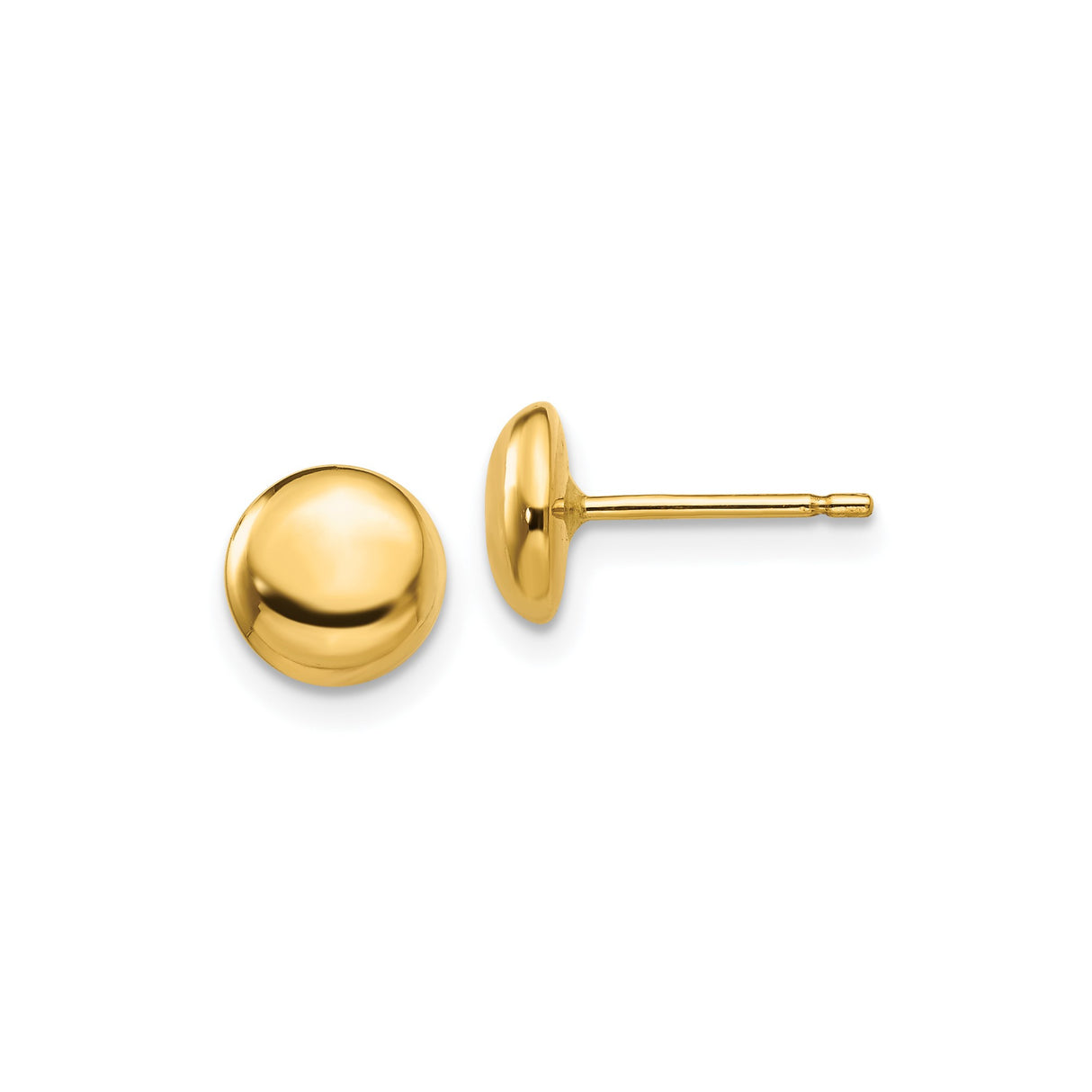 14k Yellow Gold Stud Earrings, Polished Dome Disc Design, Minimalist Round Style for Women