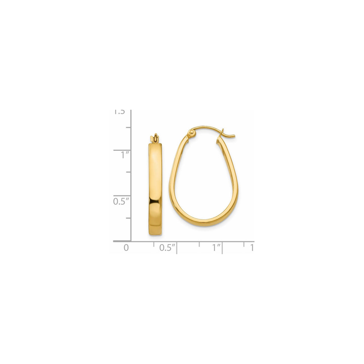 14k Yellow Gold Teardrop Hoop Earrings, Lightweight Polished Modern Oval Drop Design for Women