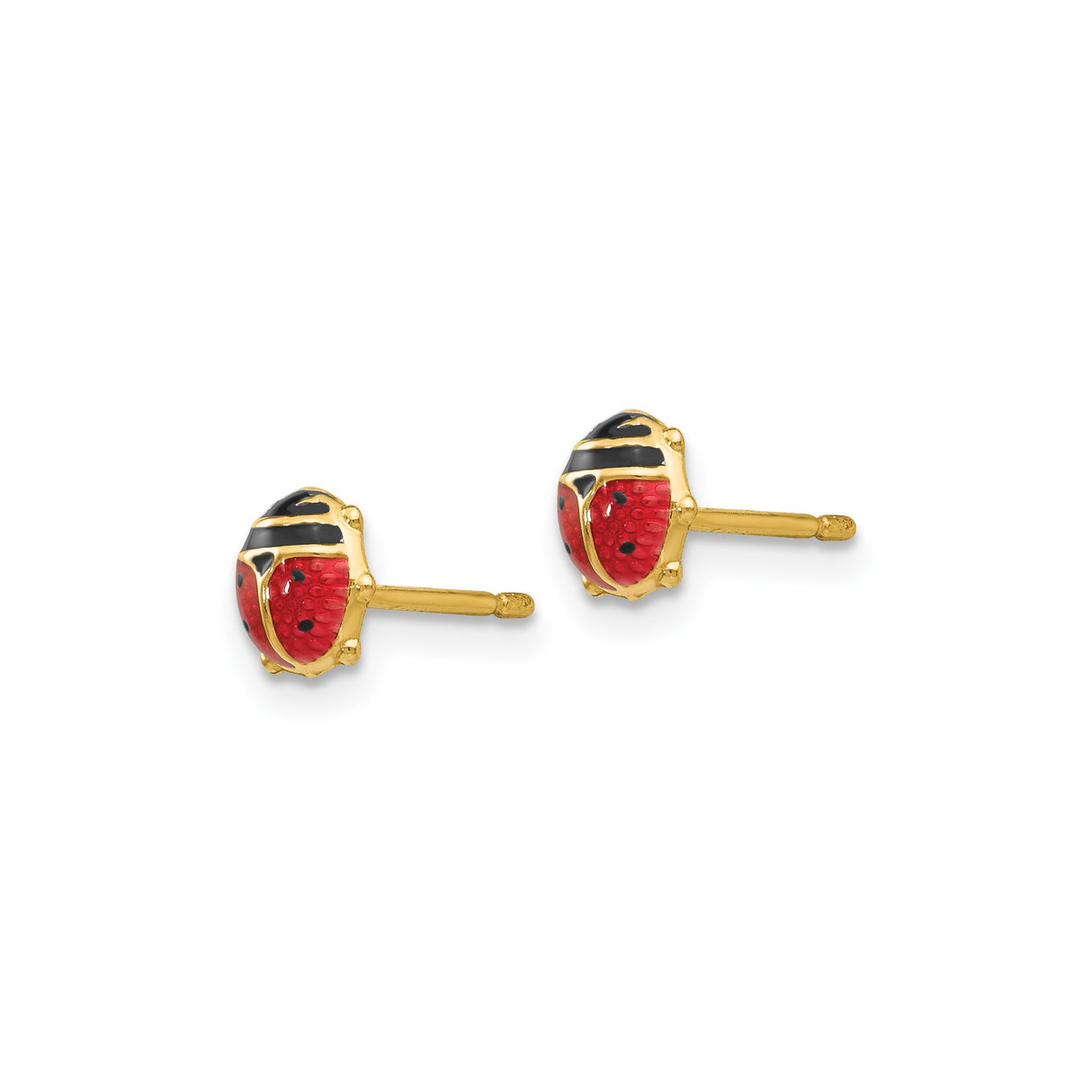 14k Yellow Gold Ladybug Stud Earrings with Red and Black Enamel, Nature Inspired Design for Women or Girls