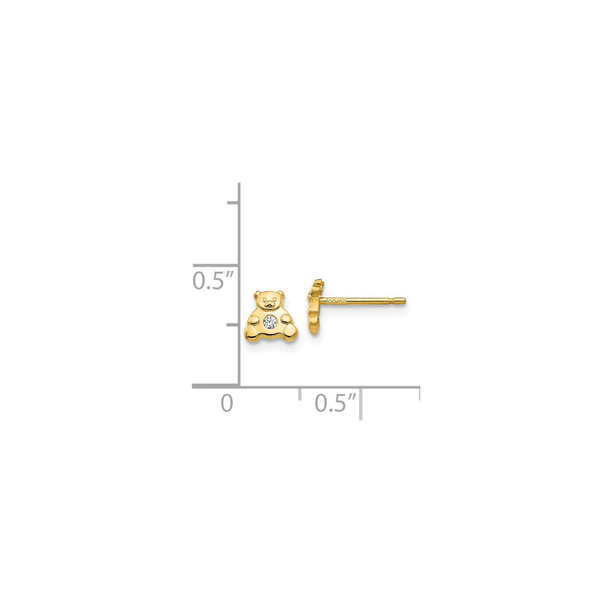 14k Yellow Gold Teddy Bear Stud Earrings with Cubic Zirconia Accent, Animal Design