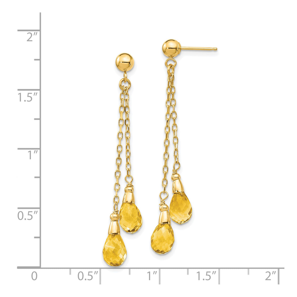 14k Yellow Gold Dangle Earrings with Citrine Teardrops and Triple Drop Chains
