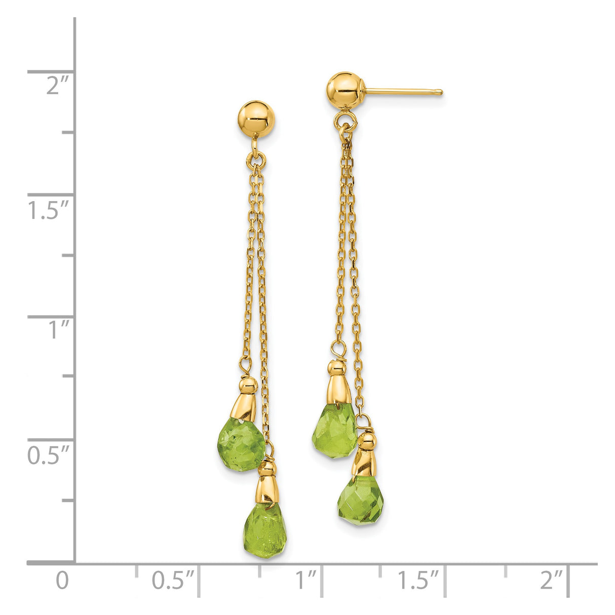 14k Yellow Gold Dangle Earrings with Peridot Briolette, Delicate Chain Drop Design