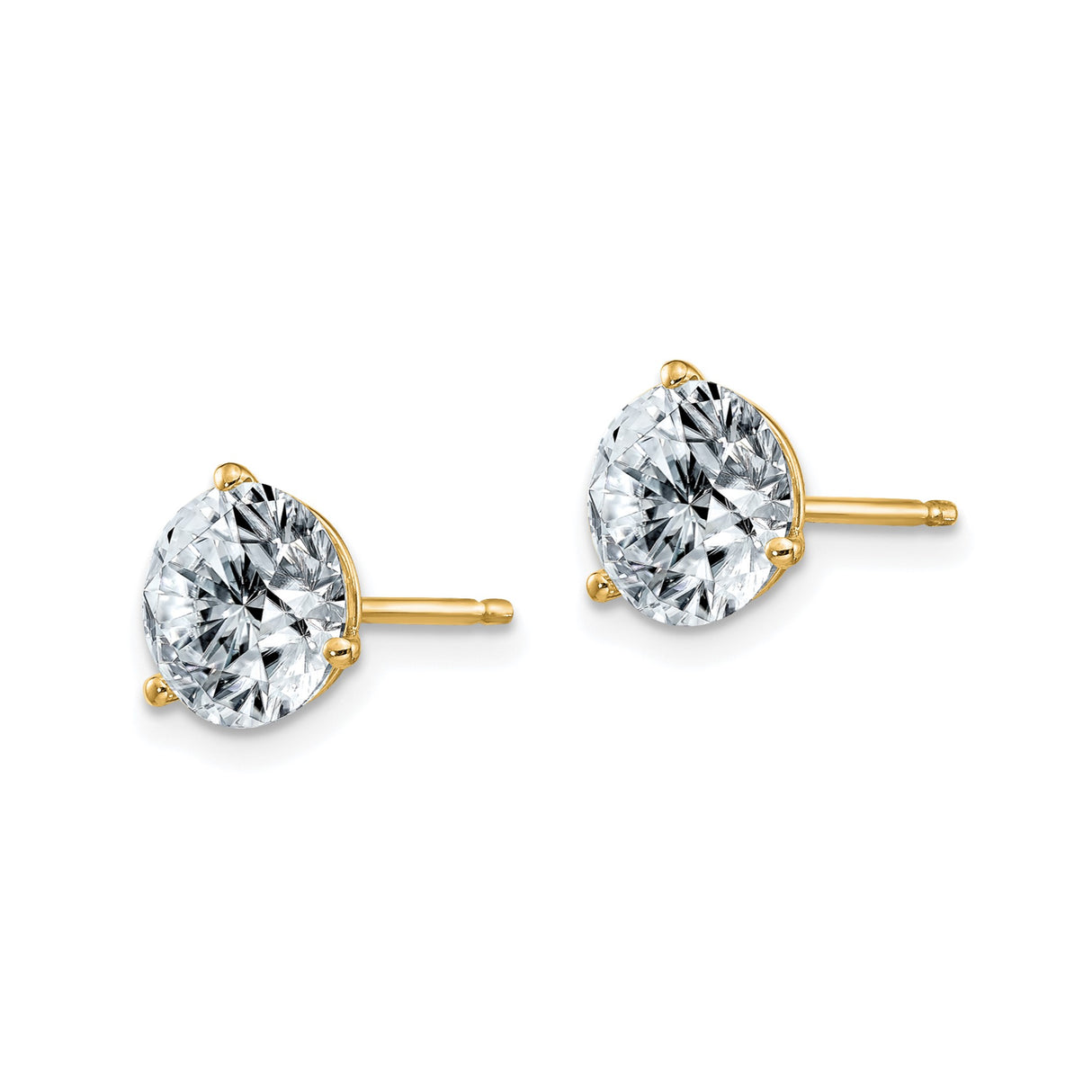 14k Yellow Gold Stud Earrings with Round Moissanite in Solitaire Four Prong Setting