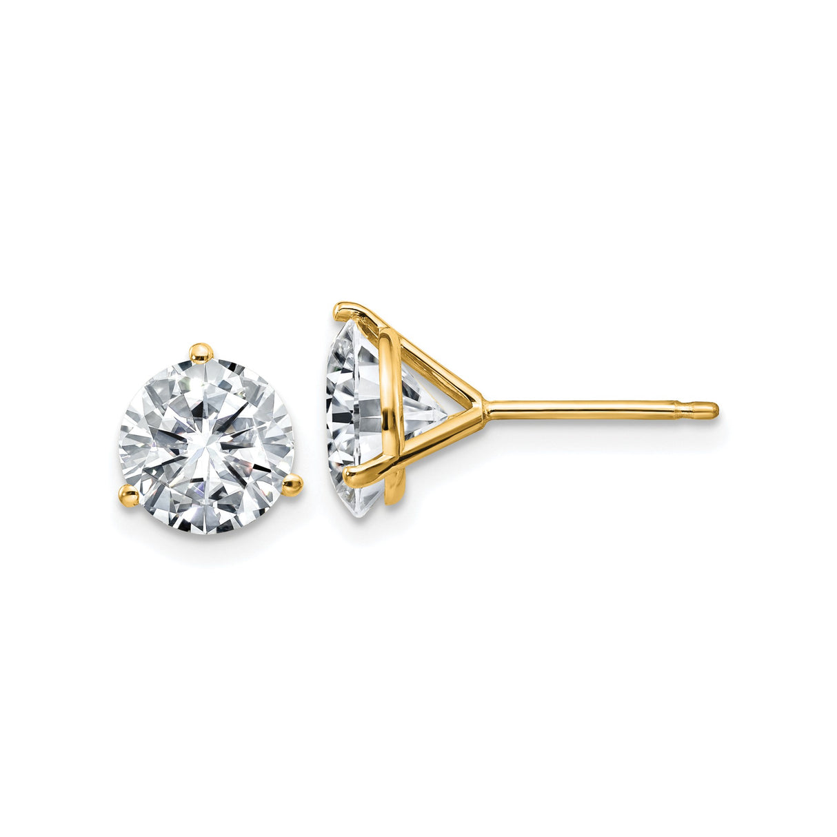 14k Yellow Gold Moissanite Stud Earrings, Round Cut Solitaire, Four Prong Setting