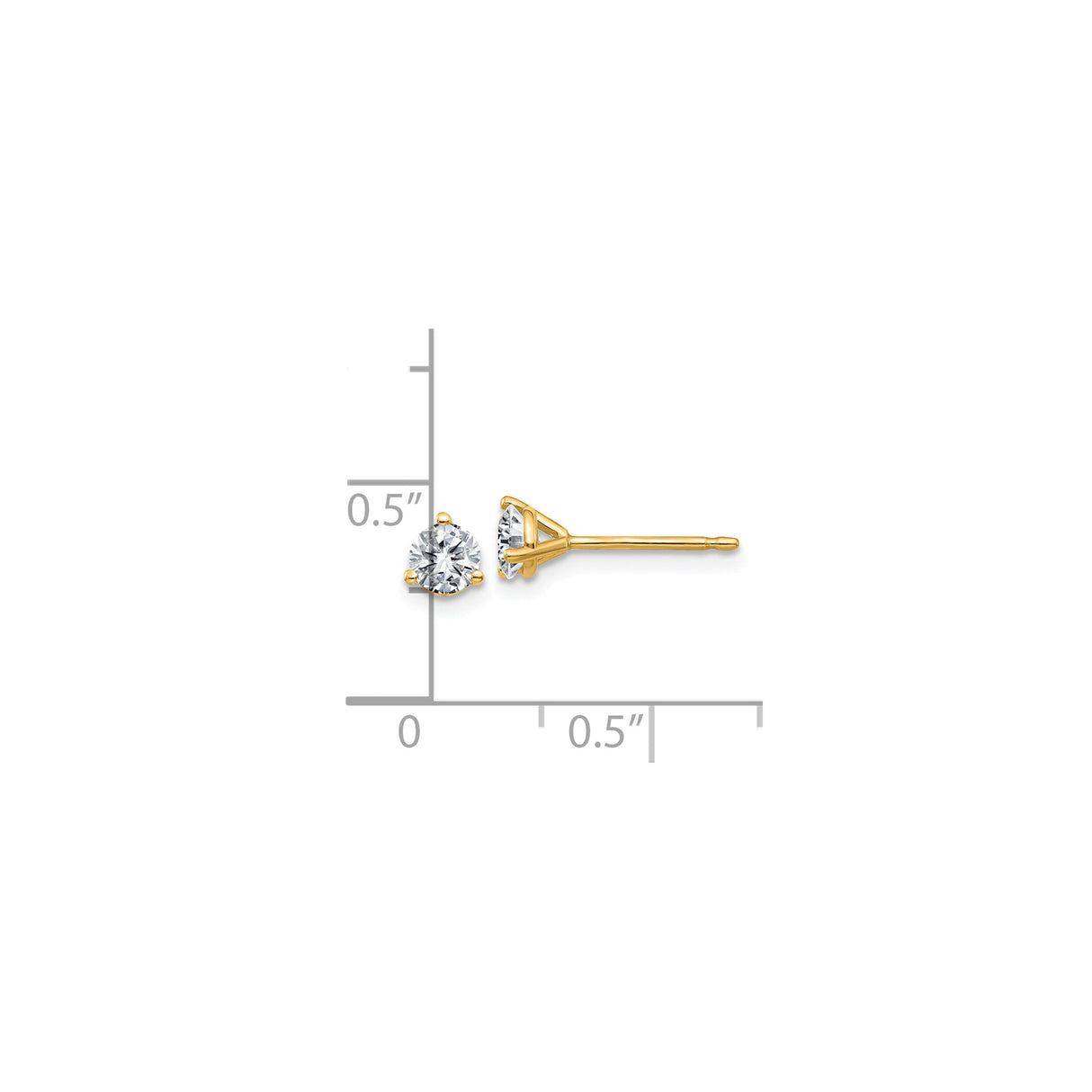 14k Yellow Gold Stud Earrings with Round Cut Moissanite in Three Prong Solitaire Setting