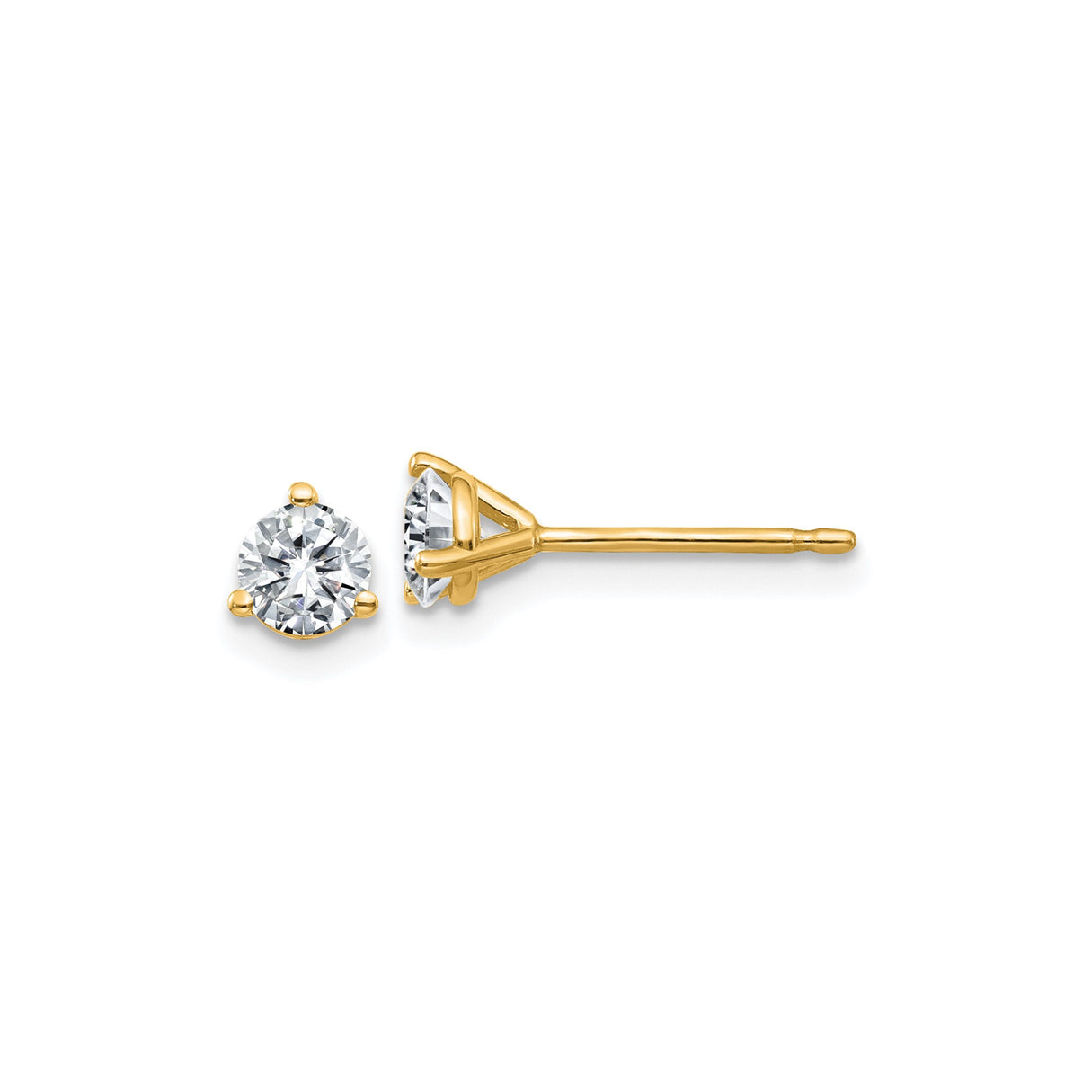 14k Yellow Gold Stud Earrings with Round Cut Moissanite in Three Prong Solitaire Setting