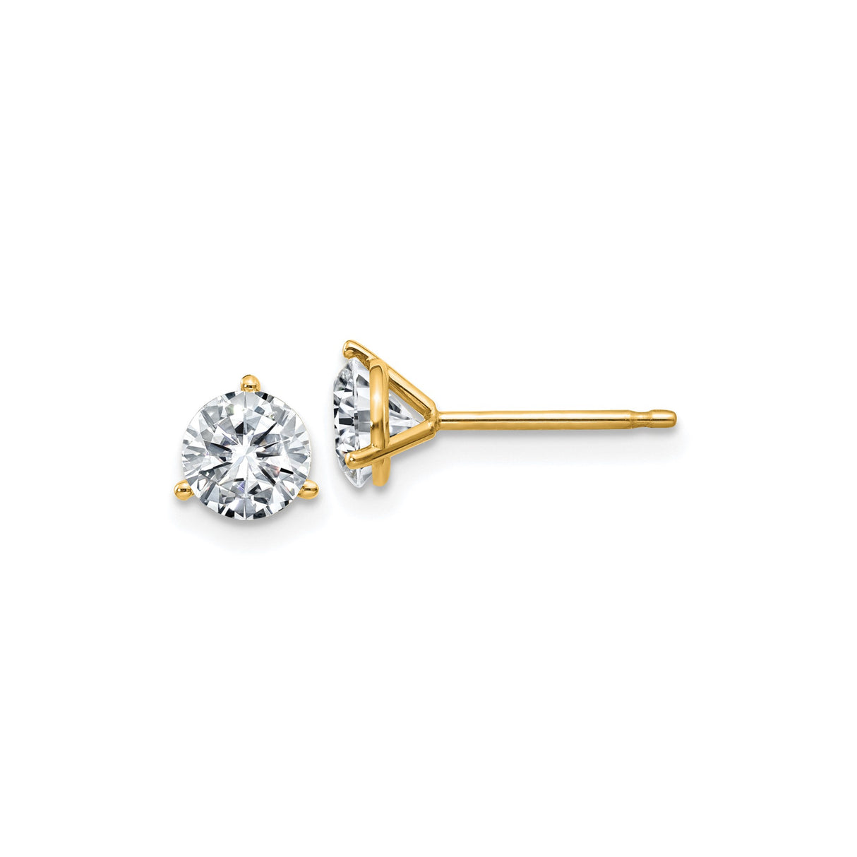 14k Yellow Gold Stud Earrings with Round Moissanite in Classic Three Prong Setting