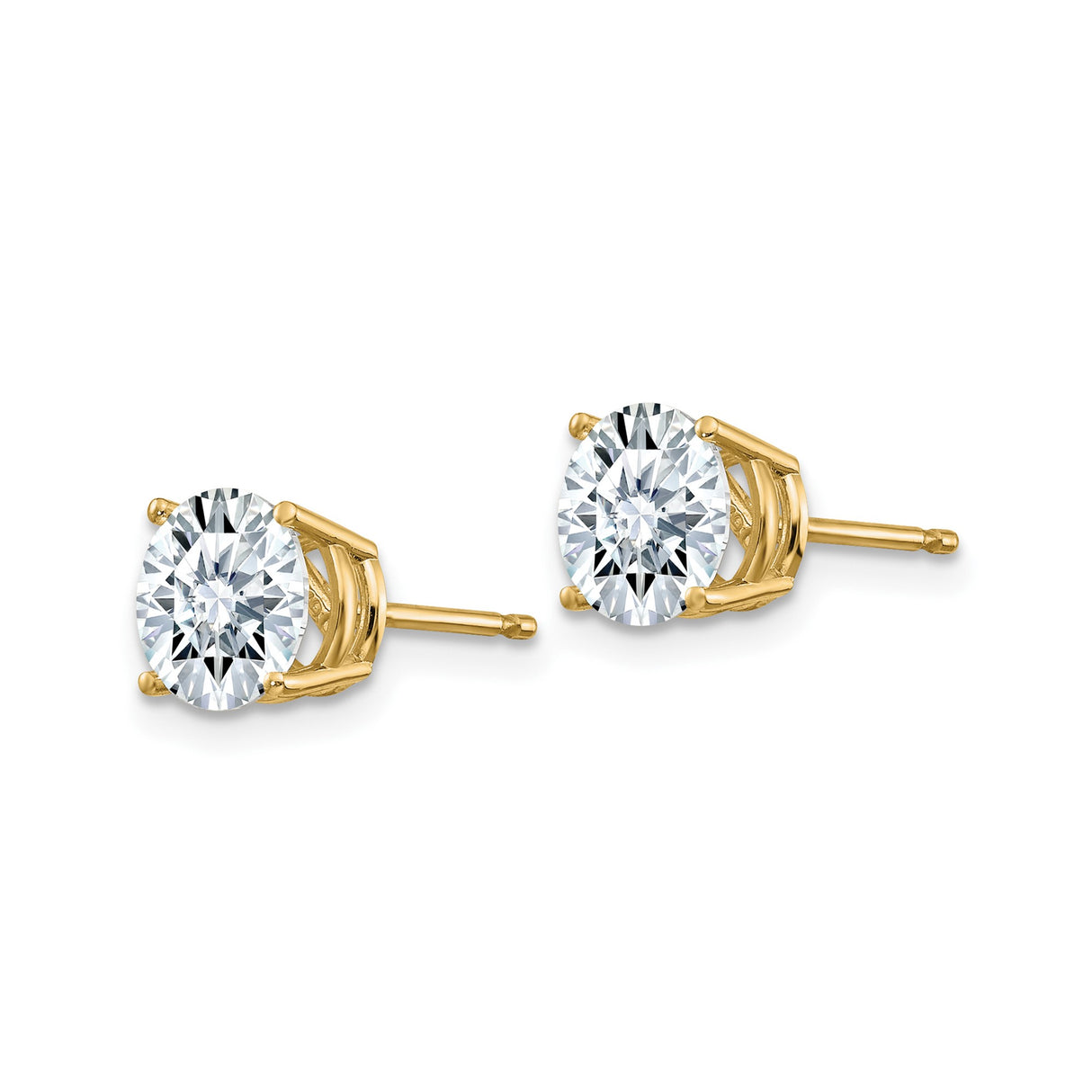 14k Yellow Gold Stud Earrings with Moissanite, Round Solitaire Four-Prong Setting