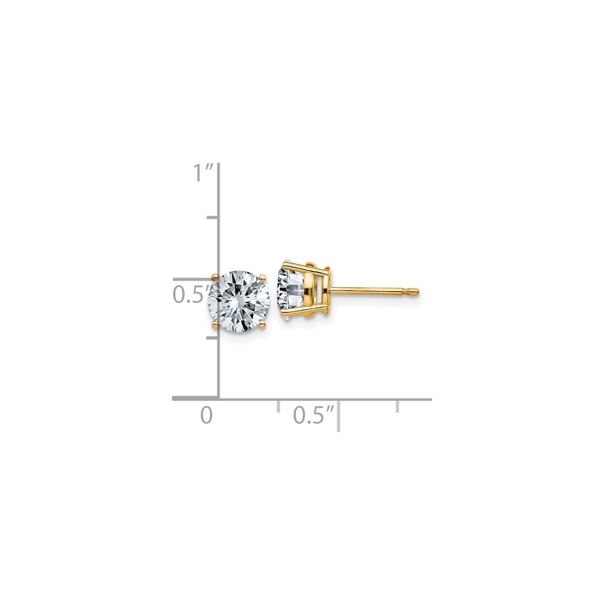 14k Yellow Gold Stud Earrings with Moissanite, Round Solitaire Four-Prong Setting