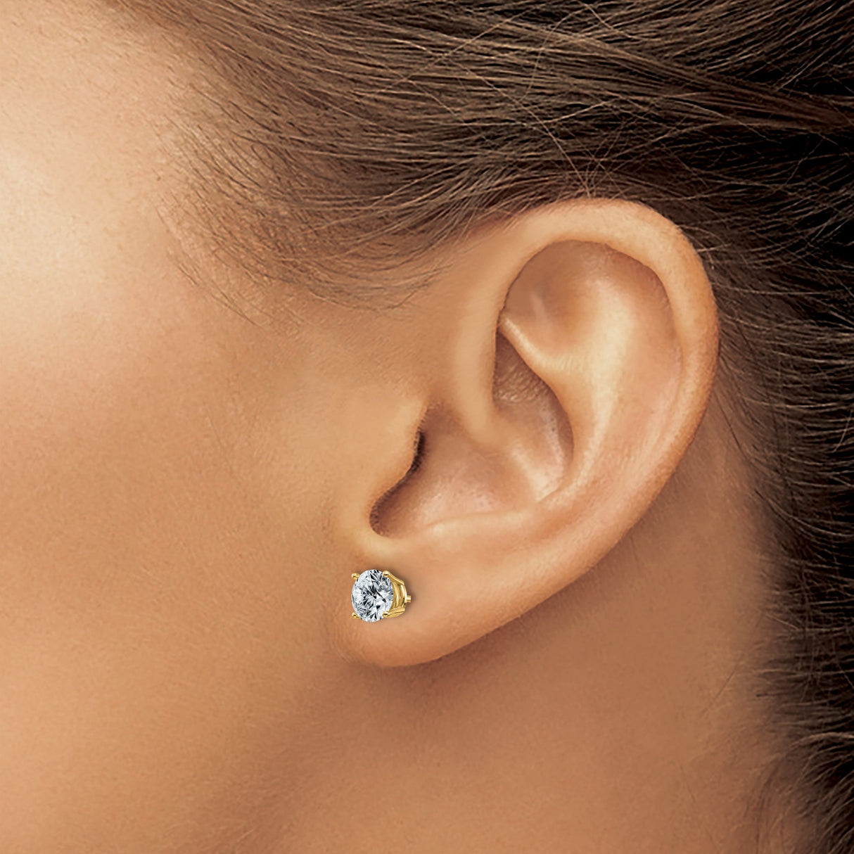 14k Yellow Gold Stud Earrings with Round Moissanite, Solitaire Prong Set, Minimalist Design for Women