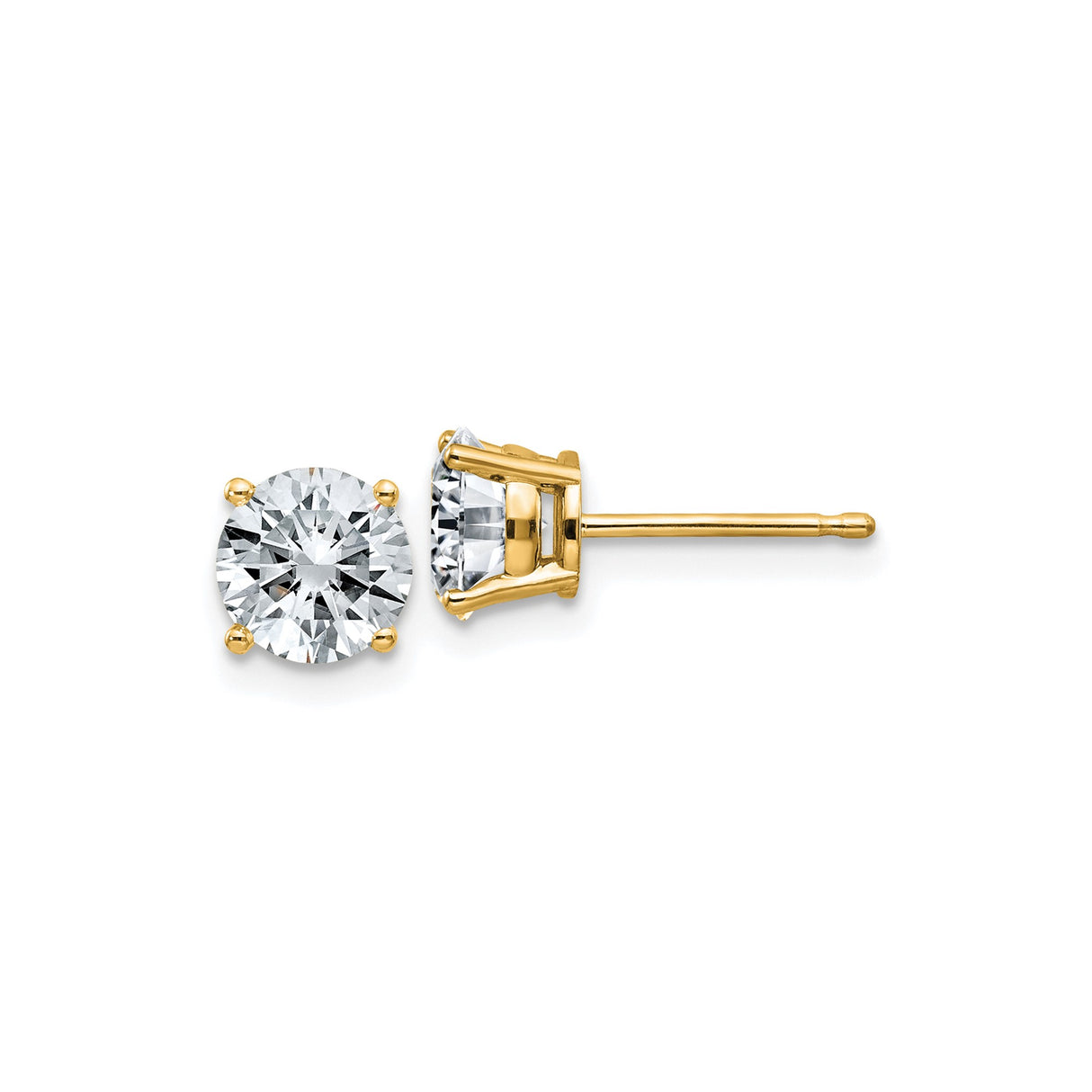 14k Yellow Gold Solitaire Stud Earrings with Round Moissanite Gemstones, Classic Prong Set Design