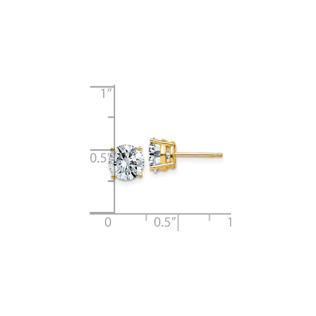 14k Yellow Gold Stud Earrings with Round Moissanite in Four Prong Setting