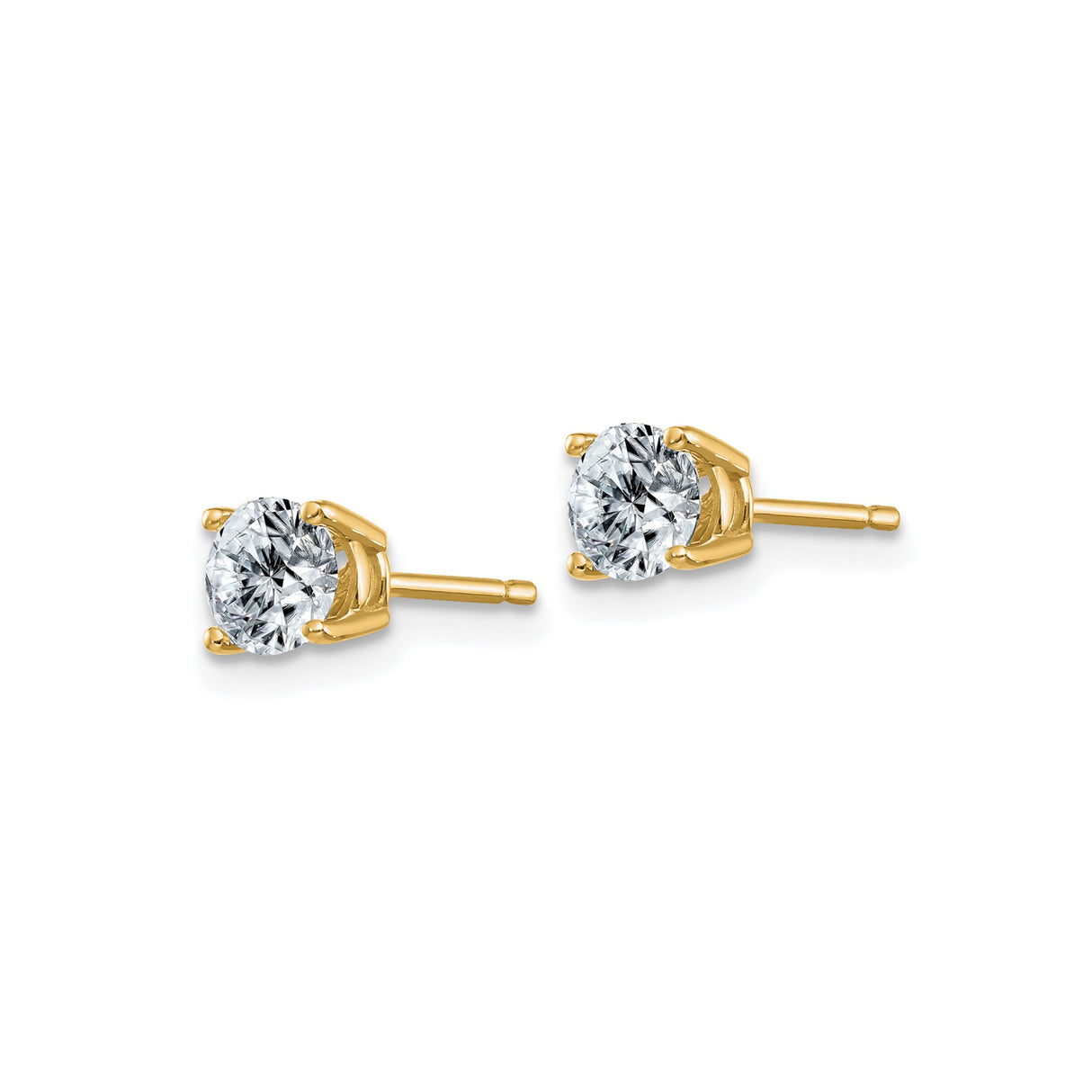 14k Yellow Gold Stud Earrings, Round Cut Moissanite, Classic Four Prong Setting, Minimalist Style