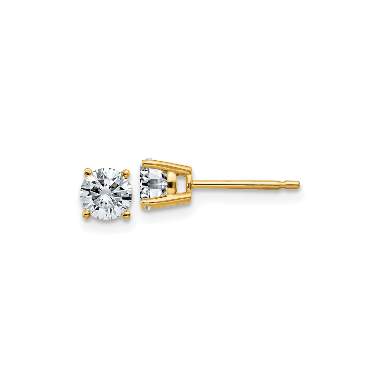 14k Yellow Gold Stud Earrings, Round Cut Moissanite, Classic Four Prong Setting, Minimalist Style