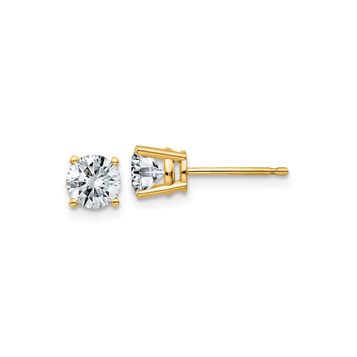 14k Yellow Gold Stud Earrings with Moissanite, Solitaire Classic Design for Women