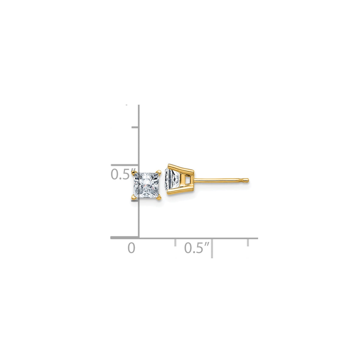 14k Yellow Gold Stud Earrings with Moissanite, Princess Cut Solitaire Design