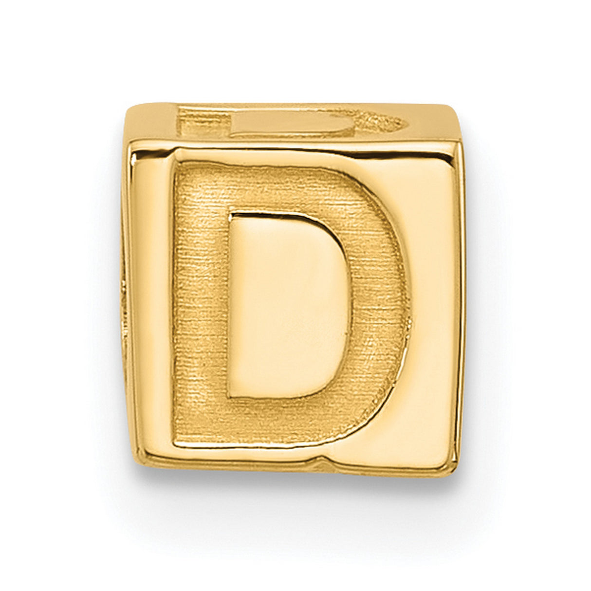 Alphabet Bead Letter D Charm Pendant in Real 14k Yellow Gold