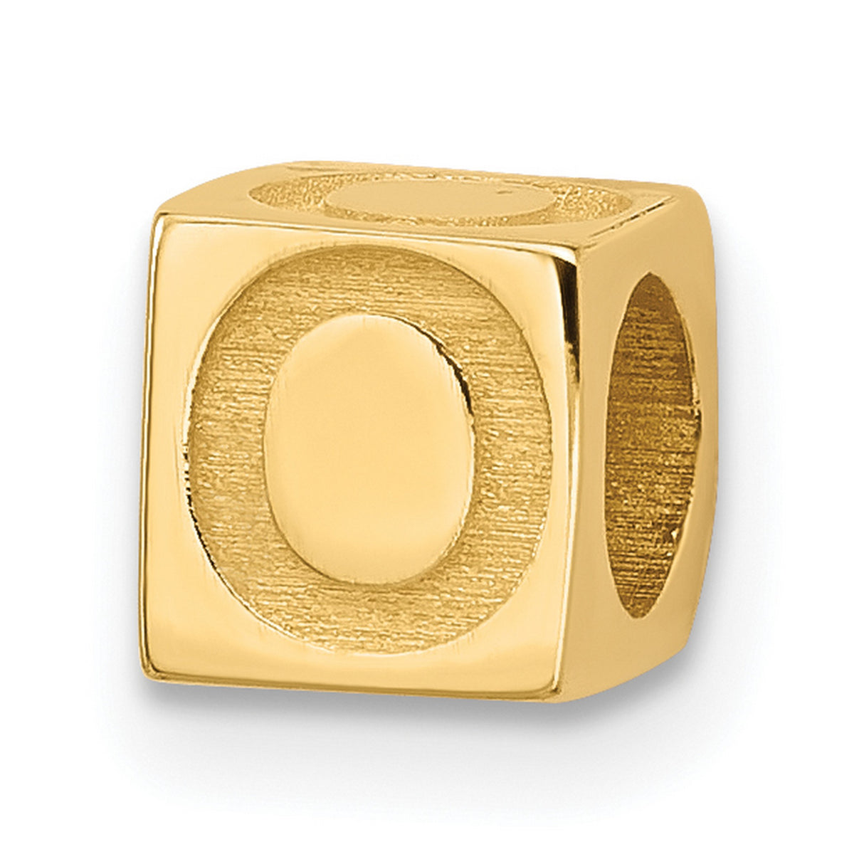 Alphabet Bead Letter O Charm Pendant in Real 14k Yellow Gold