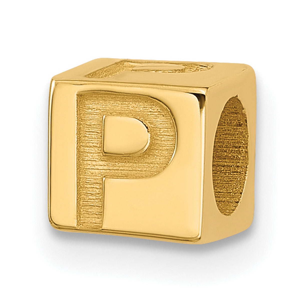 Alphabet Bead Letter P Charm Pendant in Real 14k Yellow Gold