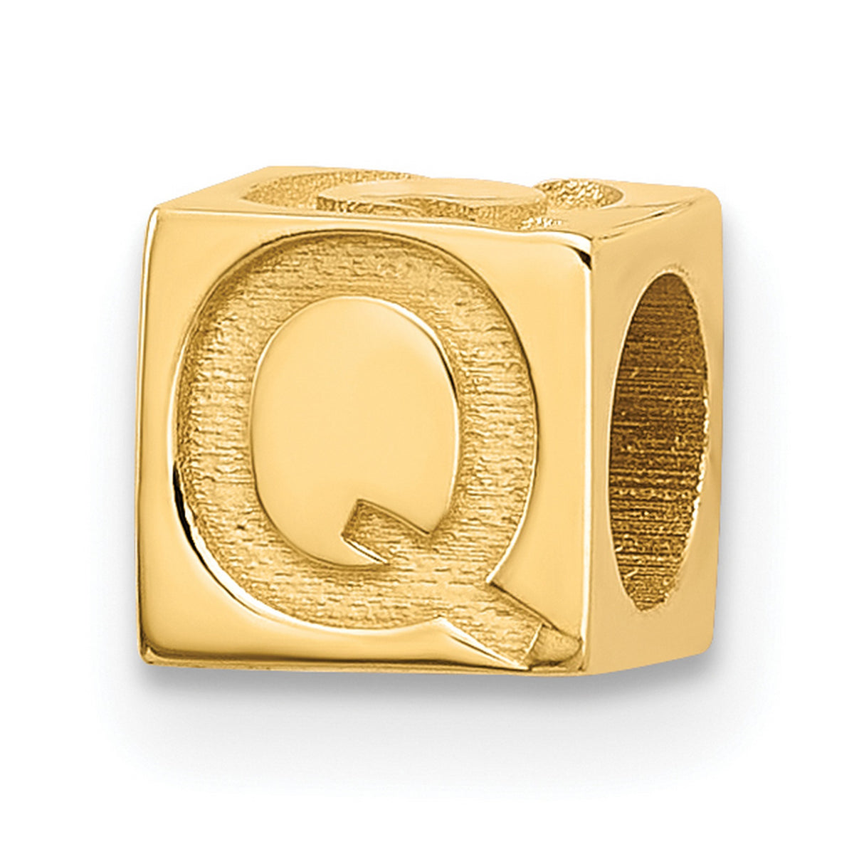 Alphabet Bead Letter Q Charm Pendant in Real 14k Yellow Gold