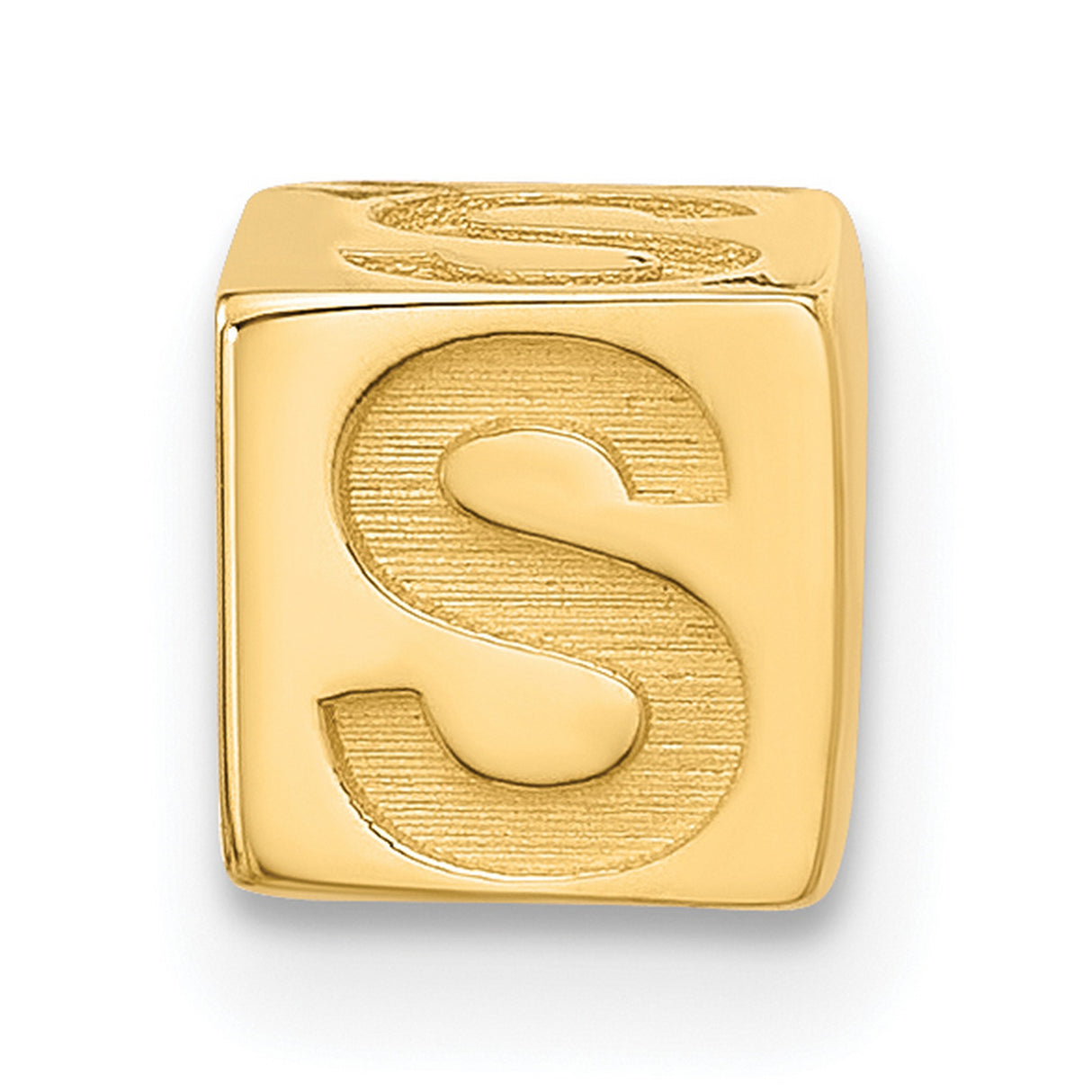 Alphabet Bead Letter S Charm Pendant in Real 14k Yellow Gold