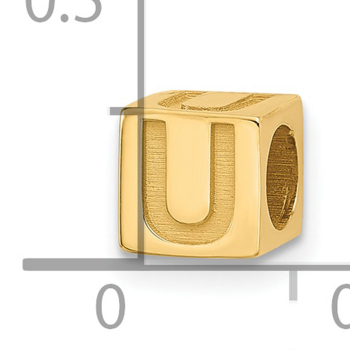 Alphabet Bead Letter U Charm Pendant in Real 14k Yellow Gold
