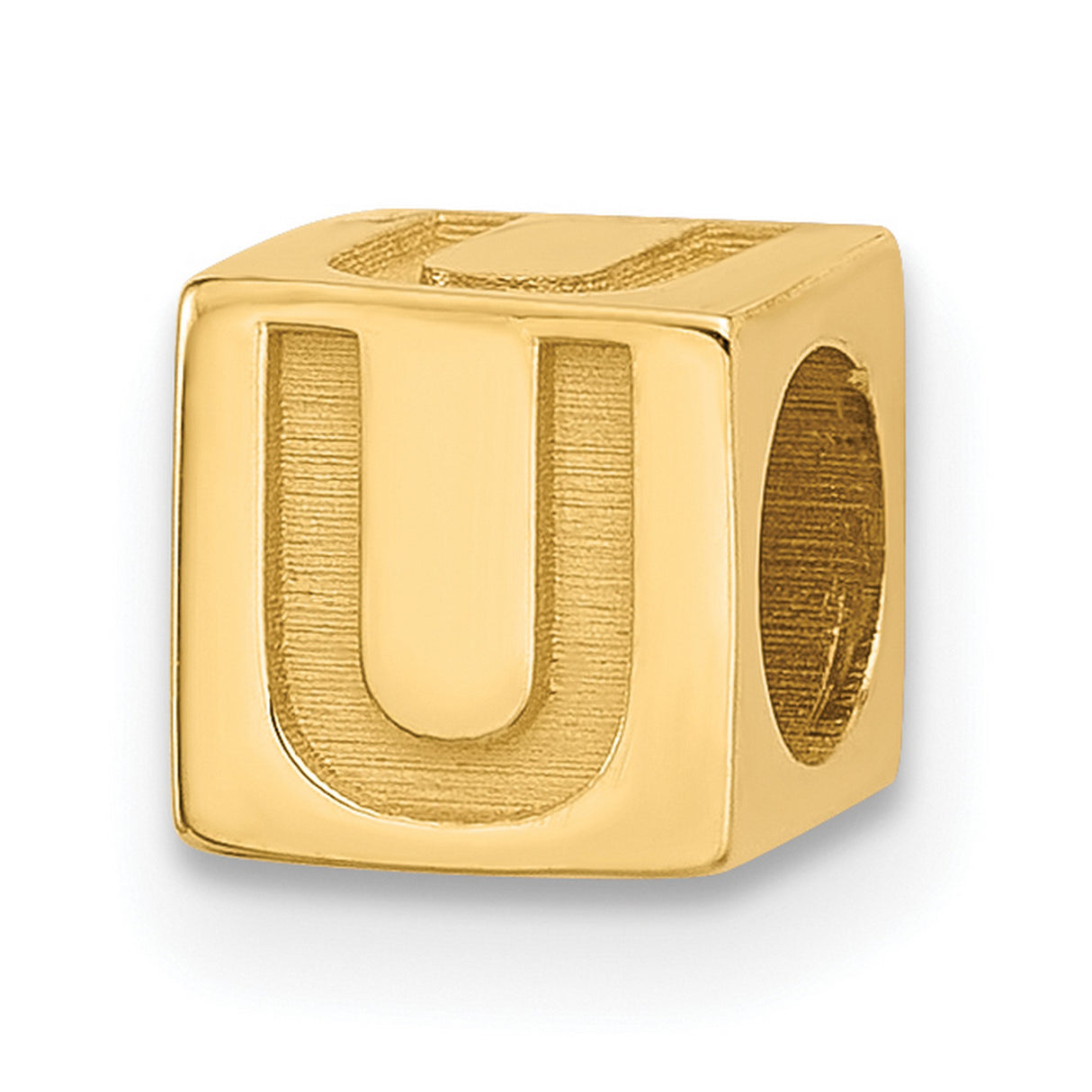 Alphabet Bead Letter U Charm Pendant in Real 14k Yellow Gold