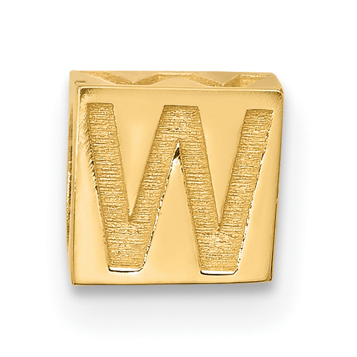 Alphabet Bead Letter W Charm Pendant in Real 14k Yellow Gold