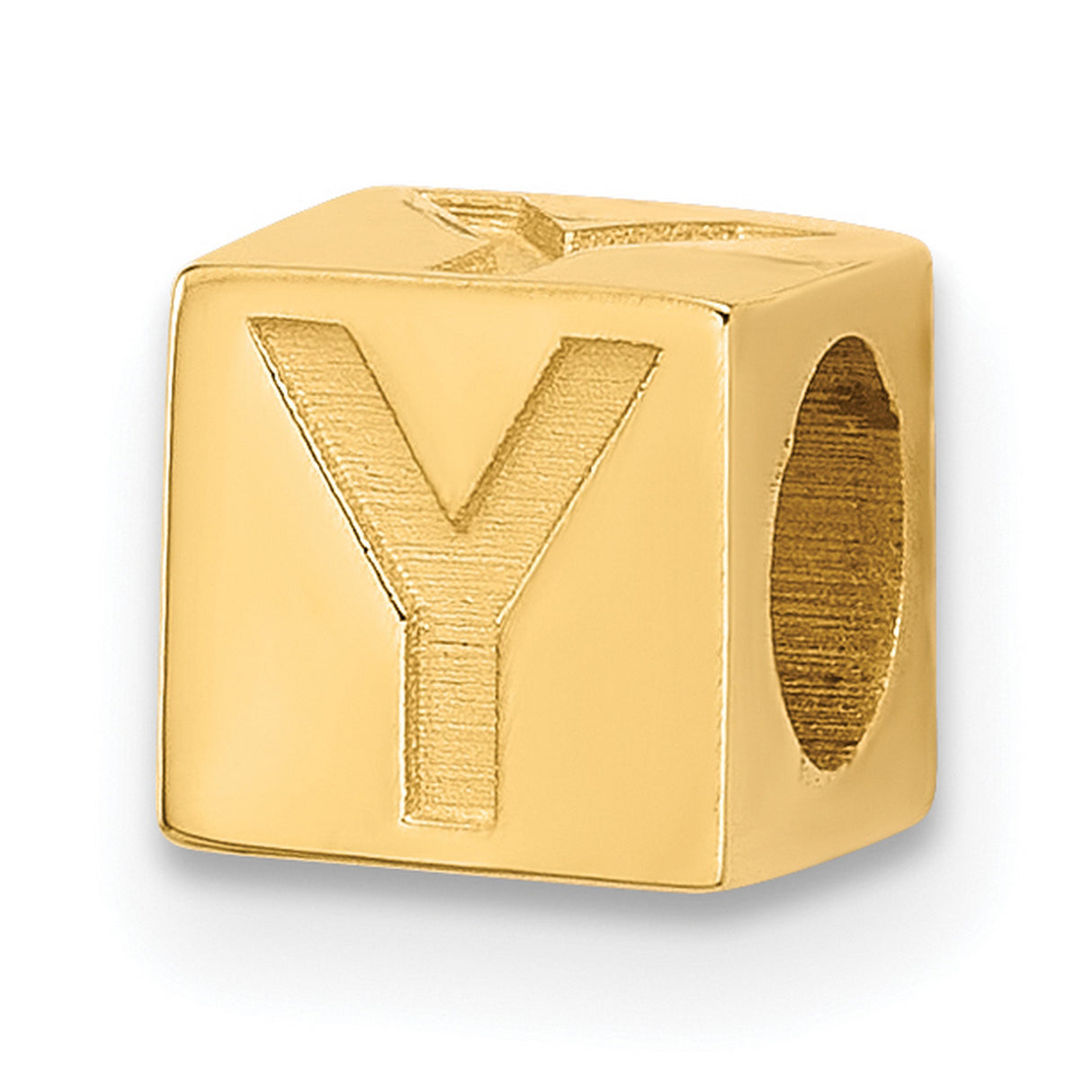 Alphabet Bead Letter Y Charm Pendant in Real 14k Yellow Gold