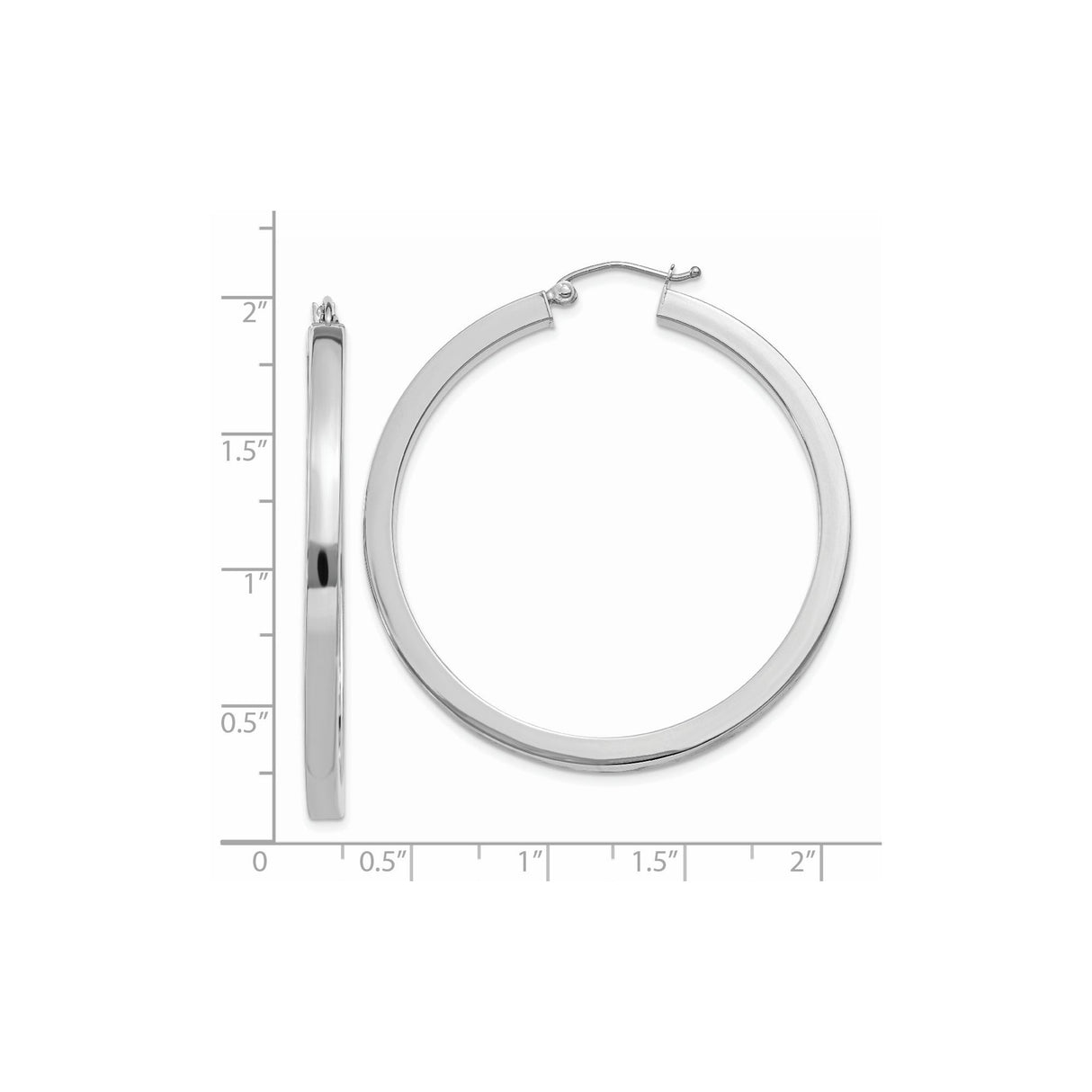14k White Gold Hoop Earrings, Round Flat Edge with Polished Finish, Medium Lightweight Style
