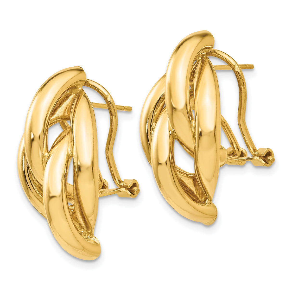 14k Yellow Gold Twisted Knot Earrings with Omega Backs, Bold Loop Design for Women