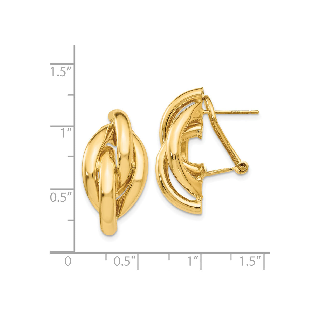 14k Yellow Gold Twisted Knot Earrings with Omega Backs, Bold Loop Design for Women
