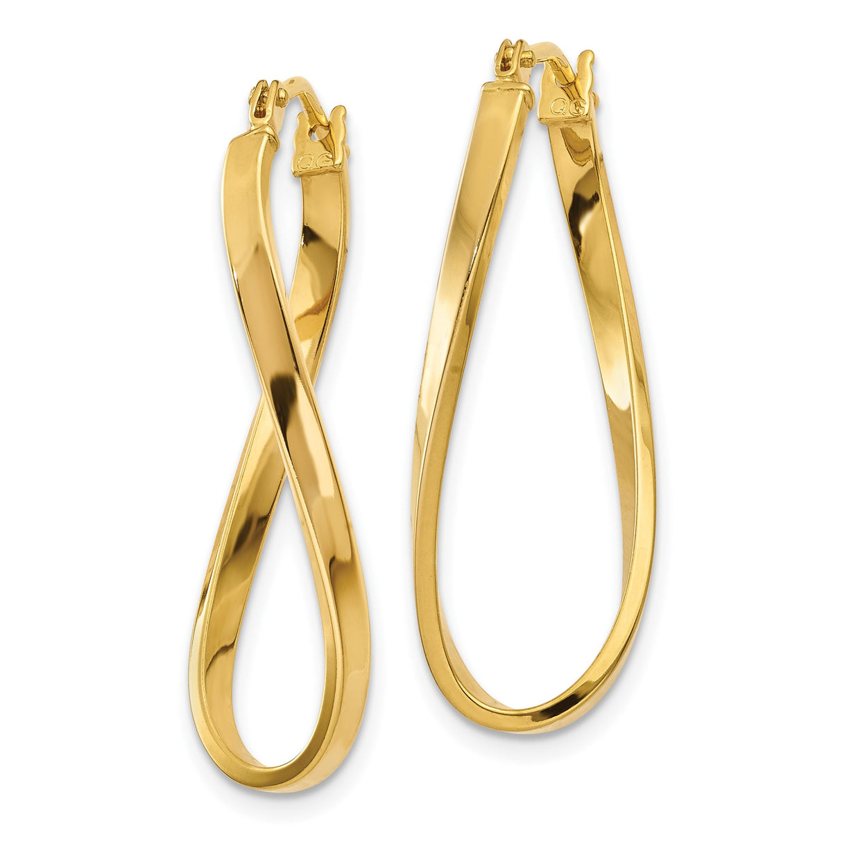 14k Yellow Gold Twisted Teardrop Hoop Earrings, Lightweight Crossover Design for Women