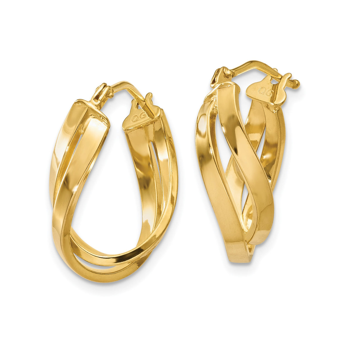14k Yellow Gold Hoop Earrings with Twisted Triple Loop Design, Lightweight Modern Style