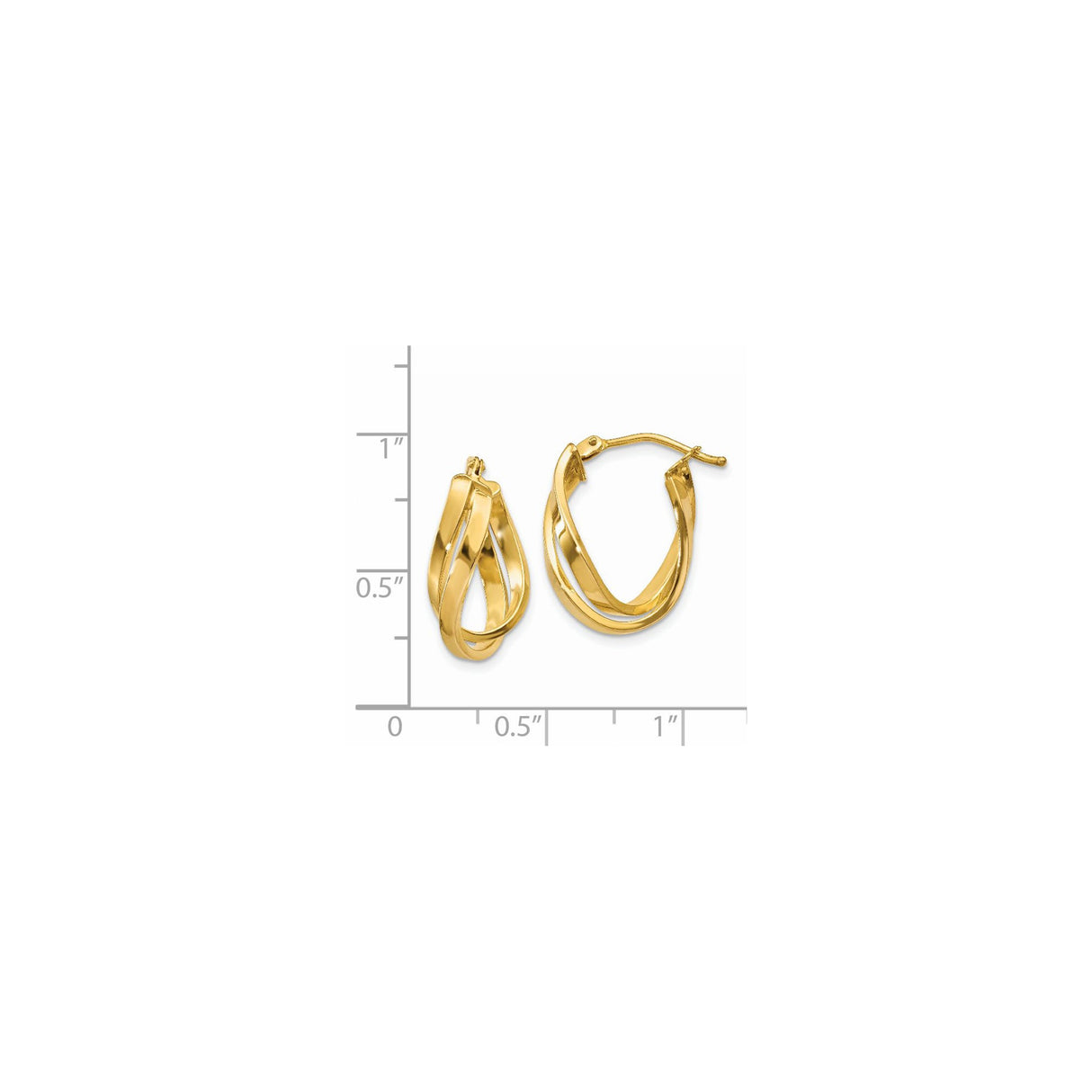 14k Yellow Gold Hoop Earrings with Twisted Triple Loop Design, Lightweight Modern Style