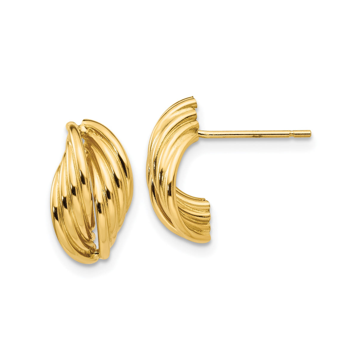 14k Yellow Gold Twisted Rope Hoop Earrings, Polished Textured Design for Women