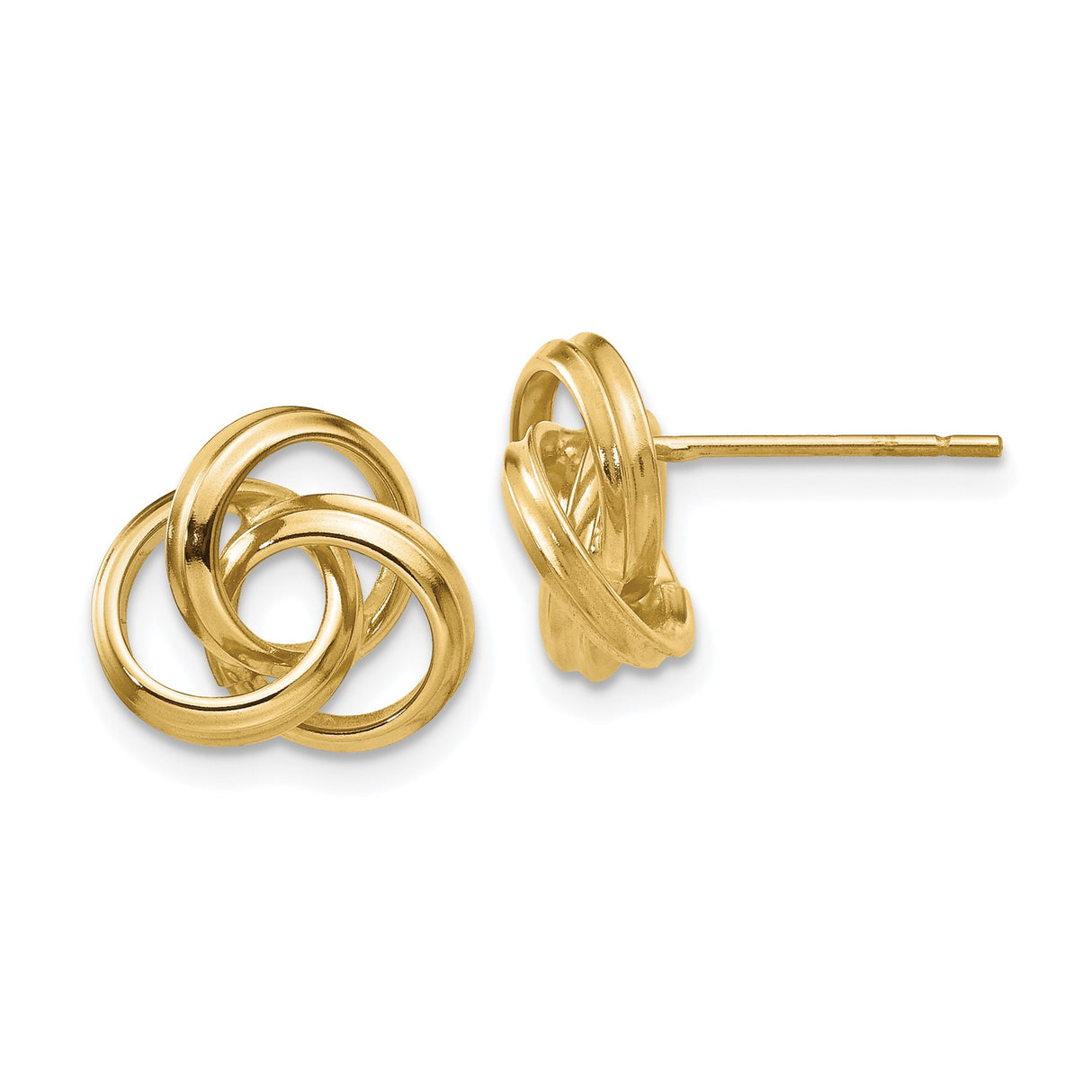 14k Yellow Gold Love Knot Stud Earrings with Interlocking Loop Design for Women