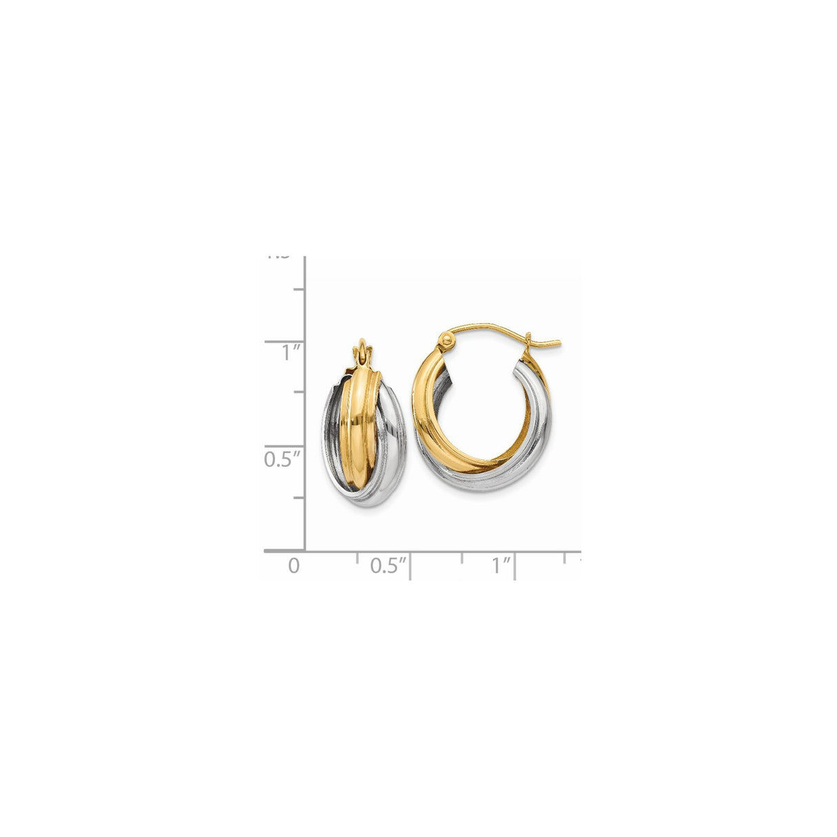14k Yellow White Gold Double Hoop Earrings with Twisted Two-Tone Design