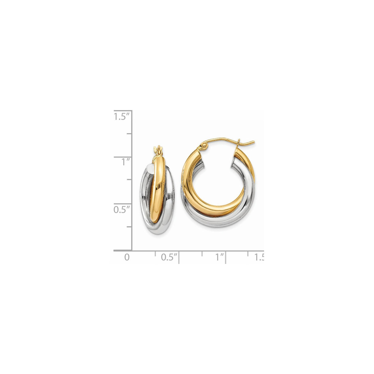 14k Two-Tone Gold Hoop Earrings, Interlocking Twisted Yellow and White Gold Design