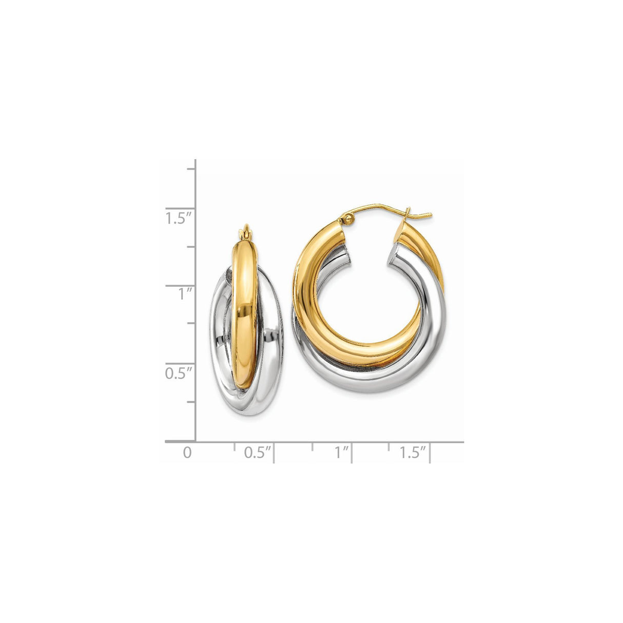 14k Two-Tone Yellow and White Gold Hoop Earrings with Intertwined Polished Loops