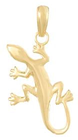 10k Yellow Gold Lizard Pendant, Polished Gecko Design, Unisex Animal Jewelry