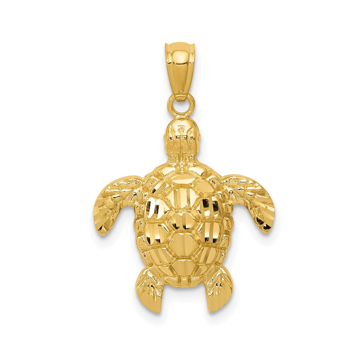 14k Yellow Gold Sea Turtle Pendant with Detailed Shell and Flipper Design, Nautical Ocean Theme