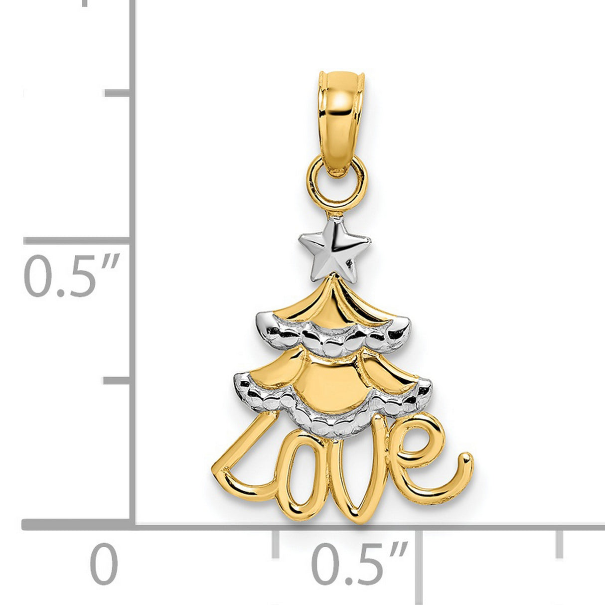 14k Multi-Tone Gold Christmas Tree Pendant with Star and Love Base, Holiday Charm for Women